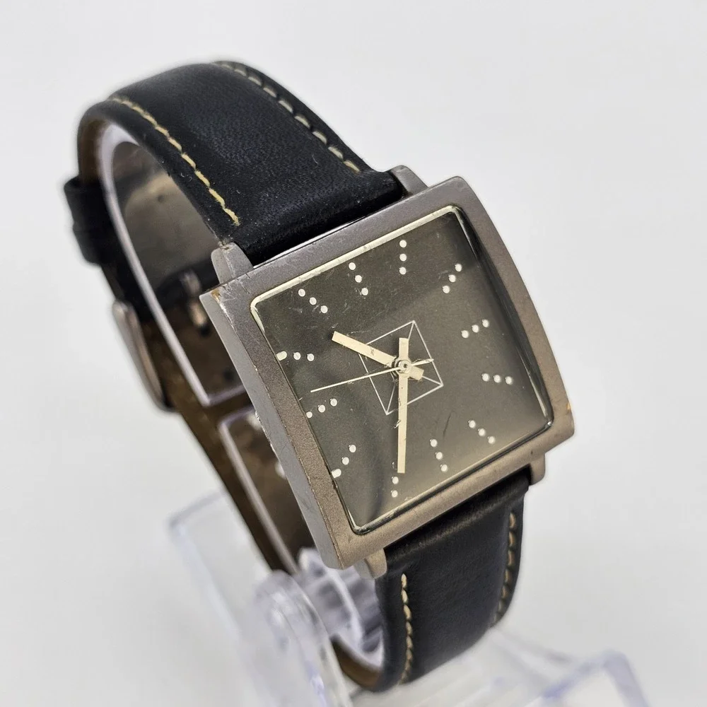 Women's Analog Watch 30MM Black Dial Black Leather Bands NEW Battery